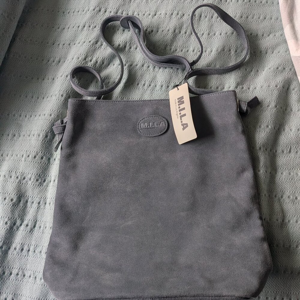 MILA made in Los Angeles - Suede leather cross body purse - Gray Suede NWT